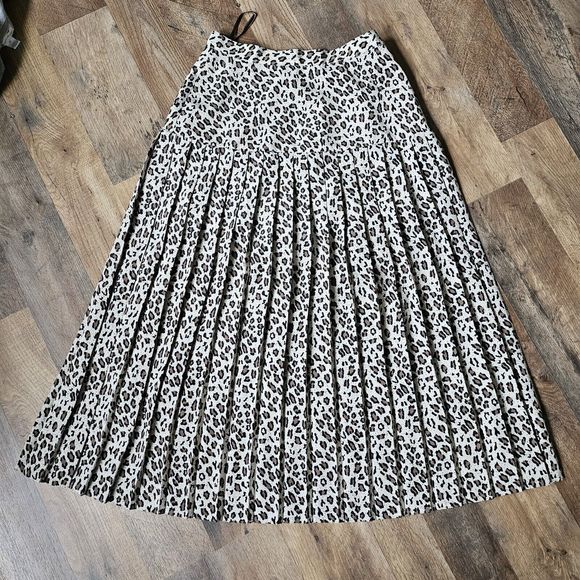 Vintage 80s/90s Cheetah Pattern Pleated A Line Midi Skirt Tan Black Women's Sz 4 - Picture 6 of 9